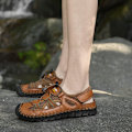 Miniatyrbild 2 av 4: Sommarsandaler för män, Mode Lädersandaler, Handsydda Utomhus Strand Sandaler i Nötskinn, 41, Brun Brown 41