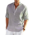 Miniatyrbilde 4 av 4: Herre langærmet linnedskjorte, bomuld og linned casual skjorte, S-5xl top, helt ny.XL.Apricot