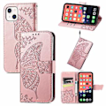Miniatyrbillede 1 af 5: Butterfly Love Flower Læder Etui Til iPhone 13 mini Rose Gold