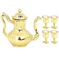 Miniatyrbild 1 av 2: 1 set Dockhus Miniatyr Tekopp Tekanna Set Miniatyr Tekittel Dockhus Tillbehör Golden