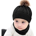 Miniatyrbild 4 av 5: 2PCS svart Toddler Baby Knit Hat Scarf, Termisk mjuk loop halsduk Un