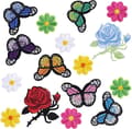16 stycken blomsterbroderade strykmärken, fjärilsbroderi