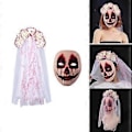 Miniatyrbillede 2 af 5: Gotisk Brudeslør til Kvinder Halloween Kostume Tilbehør Slør Ansigtsmaske Blodig Blomst Hårbøjle Slør til Temafest SET