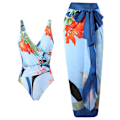 Miniatyrbillede 1 af 4: 1 sæt kvinder monokini trykt strop rygløs polyester dame strand monokini.M.Blå