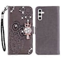 Miniatyrbillede 1 af 5: Til Samsung Galaxy S24 FE Wallet Case Ugle Blomst Præget Rhinestone Læder Cover Style E
