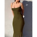Miniatyrbilde 4 av 5: Dame Lounge Spaghetti Stropp Maxi Kjole Elegant Ensfarget Ermeløs Bodycon Kjole for Strandfest