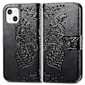 Miniatyrbillede 2 af 5: Butterfly Love Flower Læder Etui Til iPhone 13 mini Black