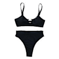 Miniatyrbillede 3 af 5: Bikinisæt med stropper, højtaljet brasiliansk badetøj, strandrejse, badedragt, tankini (Sort 1 L) Black 1 L