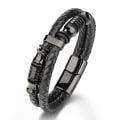 Miniatyrbillede 1 af 5: Læderarmbånd til mænd Sort | Magnetisk lukning i stål