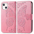 Miniatyrbillede 2 af 5: Butterfly Love Flower Læder Etui Til iPhone 13 mini Pink