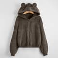 Oversized stickad sweatshirt-kofta med huva för damer - Brun - Storlek L Brown L
