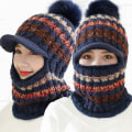 Miniatyrbilde 2 av 2: Dame Ullen Tykk Vinter Strikk Lue Skjerf Sett Strikket Ull Cap Navy