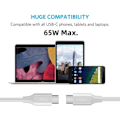 Miniatyrbild 2 av 5: USB C Typ C hane till hane USB 2.0 PD version 65W för bärbar dator och telefon Vit 2m