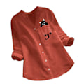 Miniatyrbild 1 av 5: Damskjorta Printed ficka bomull Linne blus V-hals Casual långärmad skjorta Button Down Top Kläder Orange M