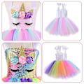 Miniatyrbillede 4 af 5: Enhjørning kostume til piger, små piger Rainbow Unicorn Tutu med pandebånd A 8T
