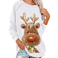 Miniatyrbilde 1 av 2: Hhcx-christmas Tunika Dame Langermet T-skjorte Xmas Elk Printed Bluse Topper White S
