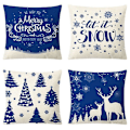 Miniatyrbild 1 av 4: Julkuddfodral Set med 4 Linne Julkuddfodral 18 X 18" Xmas Design Kuddfodral för soffa