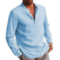 Miniatyrbillede 1 af 2: Langærmet T-shirt uden krave til mænd Grandad Skjorte Button Pullover Toppe Light Blue S