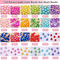Miniatyrbillede 4 af 5: 720 stk slikfarve akryl hjerteformede perler stjerneperler, farverige forskellige plastik pastelperler hjerteformede runde søde løse perler Bulk til armbånd Beaded shape beading