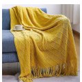 Miniatyrbillede 1 af 5: Inya Slängfilt Struktureret Solid Mjuk Soffa Soffa Overdrag Dekorativ nordisk stickad fil Tyngd juldekor Plädar diamond yellow 150x230cm