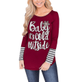Miniatyrbillede 1 af 5: Hhcx-kvinder julestribet langærmet T-shirt Bluse Tee Shirt Top Red L