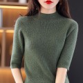 Miniatyrbild 2 av 4: Ny 2023 Cashmere Tröja Dam Kortärmad Pullover Dam Tröja Kortärmad Slim Version Stickade Toppar Bekväm Silkeslen Mustard yellow L