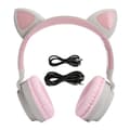 Kattöron Hörlurar 3D LED-ljus Trådlösa Bluetooth 5.0 Vikbara Headset med Mikrofon Grå Rosa