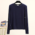 Miniatyrbild 1 av 4: Basic T-shirt O-hals långärmad Kvinnor Höst Bottom T-tröjor All Match T-shirt Plus Size Undertröja M marinblå M navy