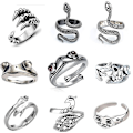 Miniatyrbillede 1 af 4: 9 Stk Vintage Punk Ringe Octopus Dragon Snake Justerbar Ring