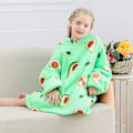Miniatyrbillede 4 af 4: Oversized hættetrøje tæppe Fluffy fleece tæppe hættetrøje til kvinder Mænd Børn Bærbart hættetæppe med stor lomme Avocado 4-15Years old