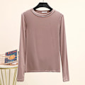 Miniatyrbild 1 av 4: Basic T-shirt O-halsad långärmad dam T-tröjor med botten för hösten All Match T-shirt Plus Size undertröja L khaki L khaki