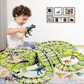 Pikkukuva 3 / 5: Hhcx Dinosaur Race Track Set Rail Car Less Assembly Bend Flex Racing Track Led Elektroninen Flash Light Autolelut lapsille 200pcs set