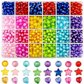 Miniatyrbillede 1 af 5: 720 stk slikfarve akryl hjerteformede perler stjerneperler, farverige forskellige plastik pastelperler hjerteformede runde søde løse perler Bulk til armbånd Beaded shape beading