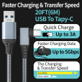Miniatyrbilde 5 av 5: Link-kabel for Oculus Quest 2, rask lading & dataoverføring via PC USB-C 3.2 Gen1 5gbps PD overføringsladekabel VR-hodetelefon Link-kabel Grey 3M