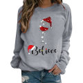 Miniatyrbillede 1 af 2: Jul Kvinder Langærmet T-shirt Xmas Print Casual Løse Toppe Bluse Grey 2XL