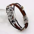 Miniatyrbillede 2 af 4: Tibetansk sølv mænd læder armbånd mode mandlige vintage parataxis drage flerlags smykker