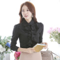 Miniatyrbillede 1 af 5: Nye kvinder chiffon bluse langærmet skjorte kvindelige professionelle blonder toppe Ol Chiffon toppe Black 4XL