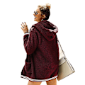 Miniatyrbillede 2 af 3: Dame oversize fleece plysjakke Langærmet cardigan Outwear Teddy-jakke Red L