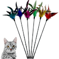 Miniatyrbild 1 av 5: Cat Wand Toy Feather Stick Cat Toys, 6 st Cat Feathers Wand Toy, Interactive Cat Toy Feather Wand För Innekatter