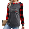 Miniatyrbillede 1 af 2: Hhcx-kvinder juletrykt langærmet bluse Plaid T-shirt Løse Tee Toppe Grey L