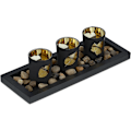 Miniatyrbilde 1 av 3: Telysholder sett med brett og steiner, 30 cm lang borddekorasjon