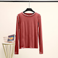 Miniatyrbild 1 av 4: Basic T-shirt O-hals långärmad Kvinnor Höst Bottoming Tee Tops All Match Tee Shirt Plus Size Undershirt M tegel M brick