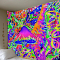 Pikkukuva 1 / 2: Trippy Mushroom Tapestry Psykedeelinen taide seinäpeitto kodin sisustus 200x150cm