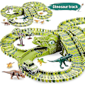 Pikkukuva 2 / 5: Hhcx Dinosaur Race Track Set Rail Car Less Assembly Bend Flex Racing Track Led Elektroninen Flash Light Autolelut lapsille 240pcs set