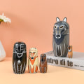 Miniatyrbild 3 av 5: Handritade Wolf Matryoshka dockor Ryska häckande dockor i trä stapling dockor set med 5