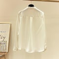 Miniatyrbild 5 av 5: Höst Kvinnor 2023 Mode Blusar Solid Plus Size Damkläder Lös skjorta Långärmad V-ringad blus Enkel Ol Feminin Khaki Size Info