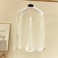 Miniatyrbillede 5 af 5: Efterår Kvinder 2023 Modebluser Solid Plus Size Kvindetøj Løs skjorte Langærmet bluse med V-hals Enkel Ol Feminin White XXXL