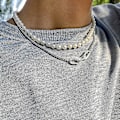 Pikkukuva 1 / 2: Hip Hop Retro jäljitelmähelmi miesten kaulakoru, valkoinen K Set 2564 Silver