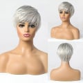 Pikkukuva 2 / 5: Lyhyet hopeanharmaat ihmishiusperuukit naisille, luonnollinen hiuksinen Pixie Cut peruukki, kevyt/hengittävä/pehmeä (väri 101)