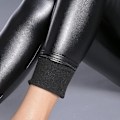 Miniatyrbillede 1 af 2: Kvinder Efterår Vinter Hold Varm Slanke Læder Leggings Højtalje Skinny